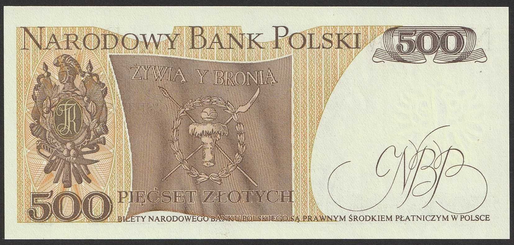 Polska 500 złotych 1982 - Tadeusz Kościuszko - FY - stan bankowy UNC