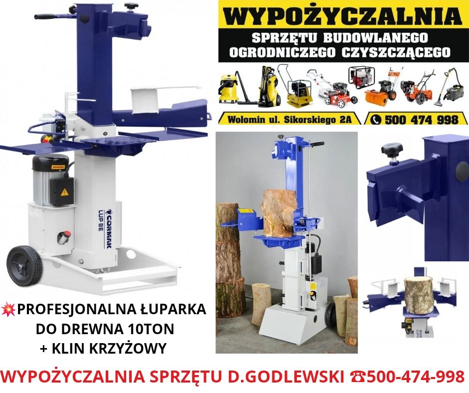 Wypożyczalnia! ŁUPARKA DO DREWNA 10 TON ,Piła spalinowa Wynajem!