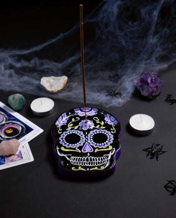 Suporte incenso caveira mexicana halloween dia de los muertos