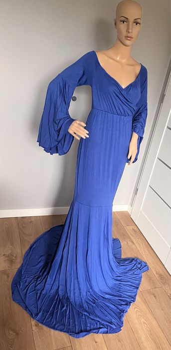 Suknia do sesji ciążowej chabrowa  niebieska L XL