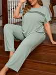 Piżama Prążkowana Luźna Komplet Koronka Zielona Casual Shein 4Xl 48