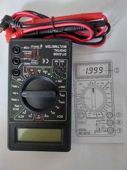 miernik natężenia prądu A, napięcia U, oporności R, itd.  DT-830 B