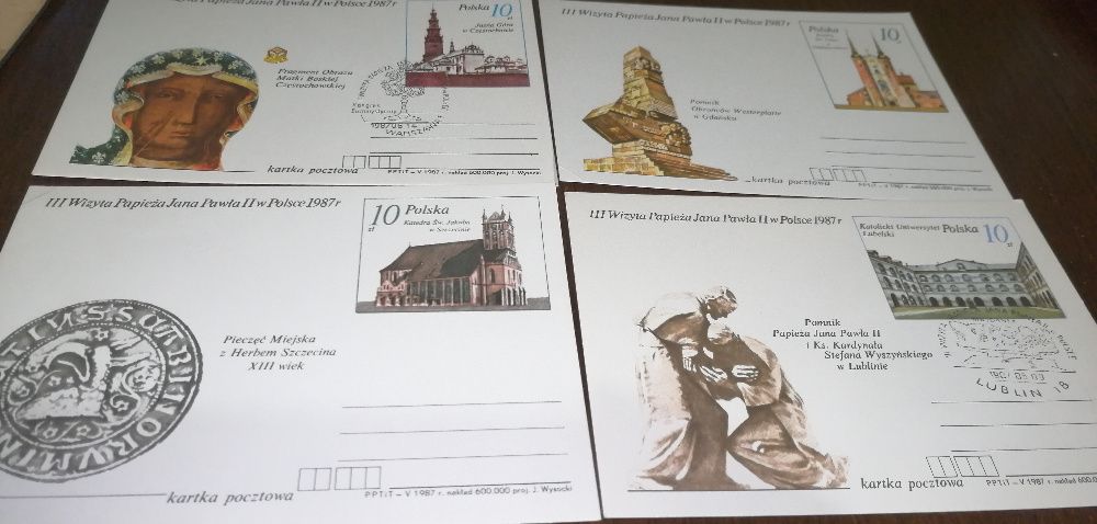 Karty pocztowe z 3 wizyty Jana Pawła II w Polsce za 9 szt
