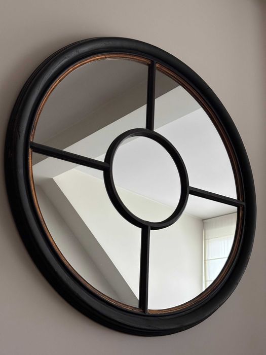 2x duże okrągłe drewniane lustro Miloo Home styl kolonialny 90 cm