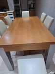 Mesa de cozinha maciça de cerejeira com pernas forradas a folga inox