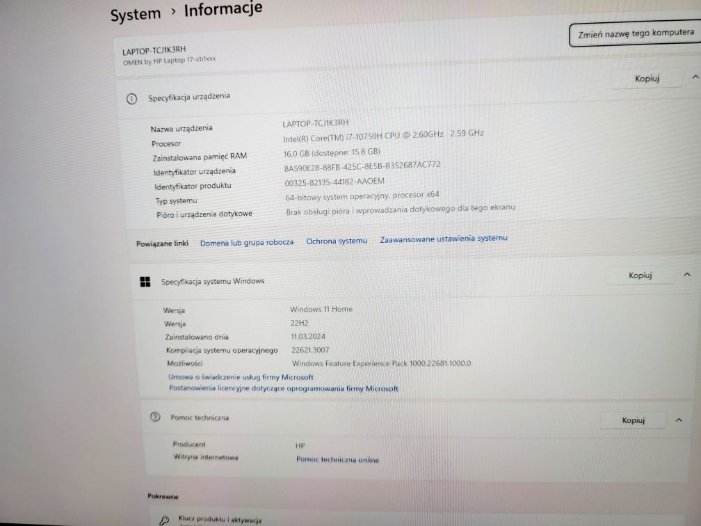 Laptop gamingowy HP OMEN 17-cb1004nw i7/16GB/RTX2060