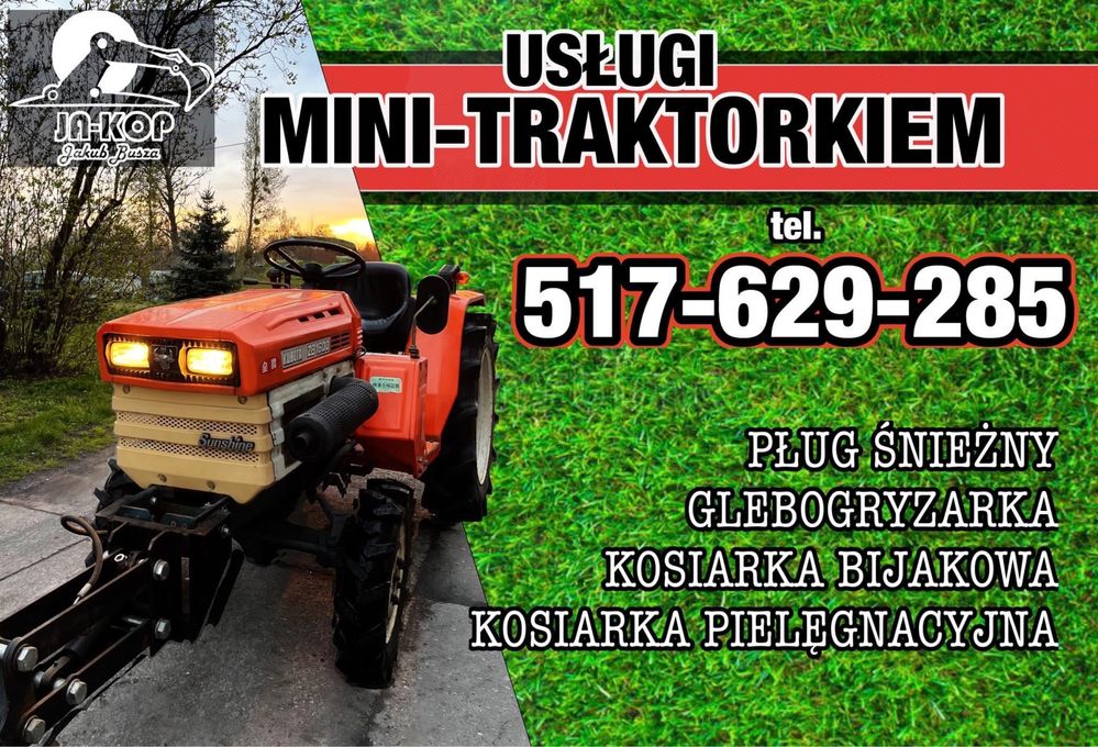 Usługi mini-traktorkiem z glebogryzarką,kosiarkami.