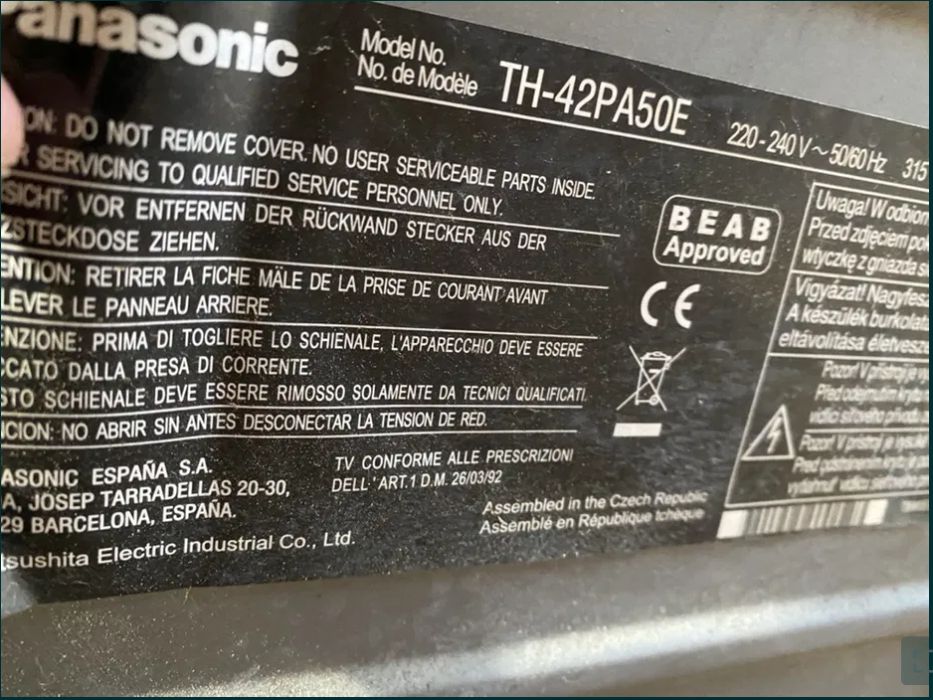 Tv Plasma Panasonic 42” TH-42PA50E