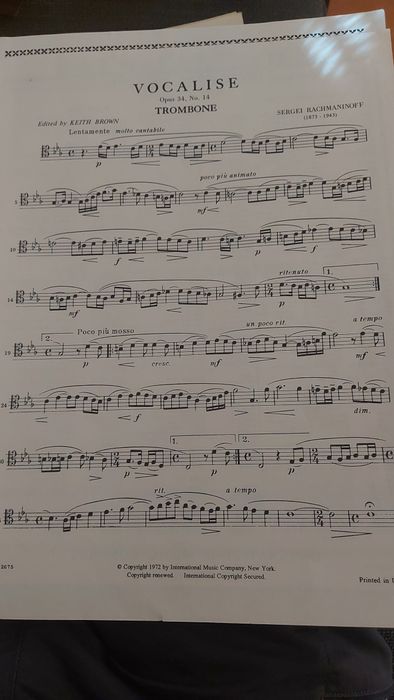 Vocalise para trombone e piano