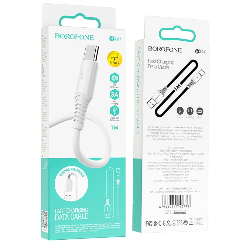 Borofone Kabel Bx47 Coolway - Usb Na Typ C - 3A 1 Metr Biały