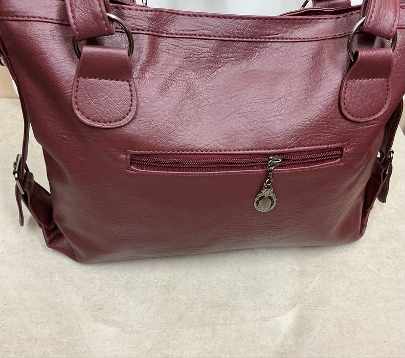 Elegancka bordowa shopperka z ekoskóry Torba damska
