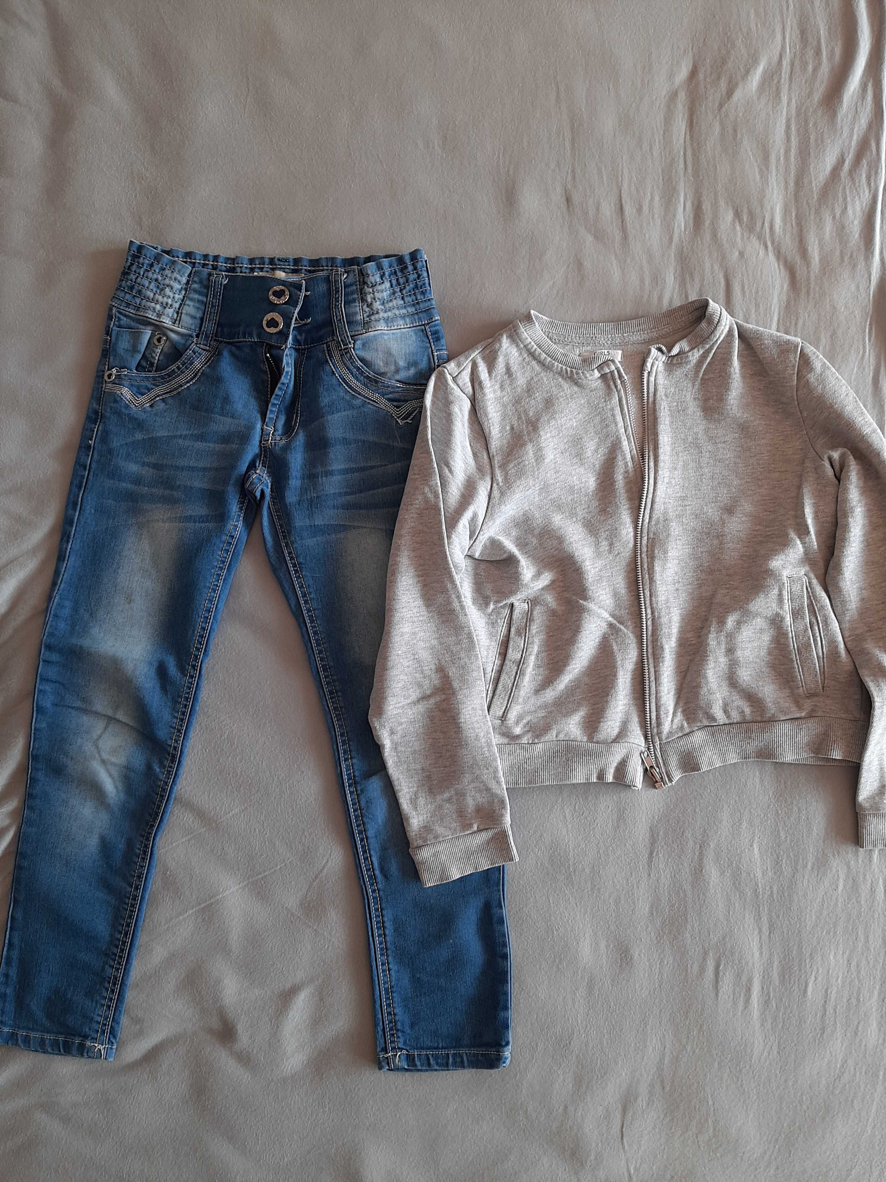 Bluza + spodnie jeans rozm.134/140 zestaw komplet stan vdb