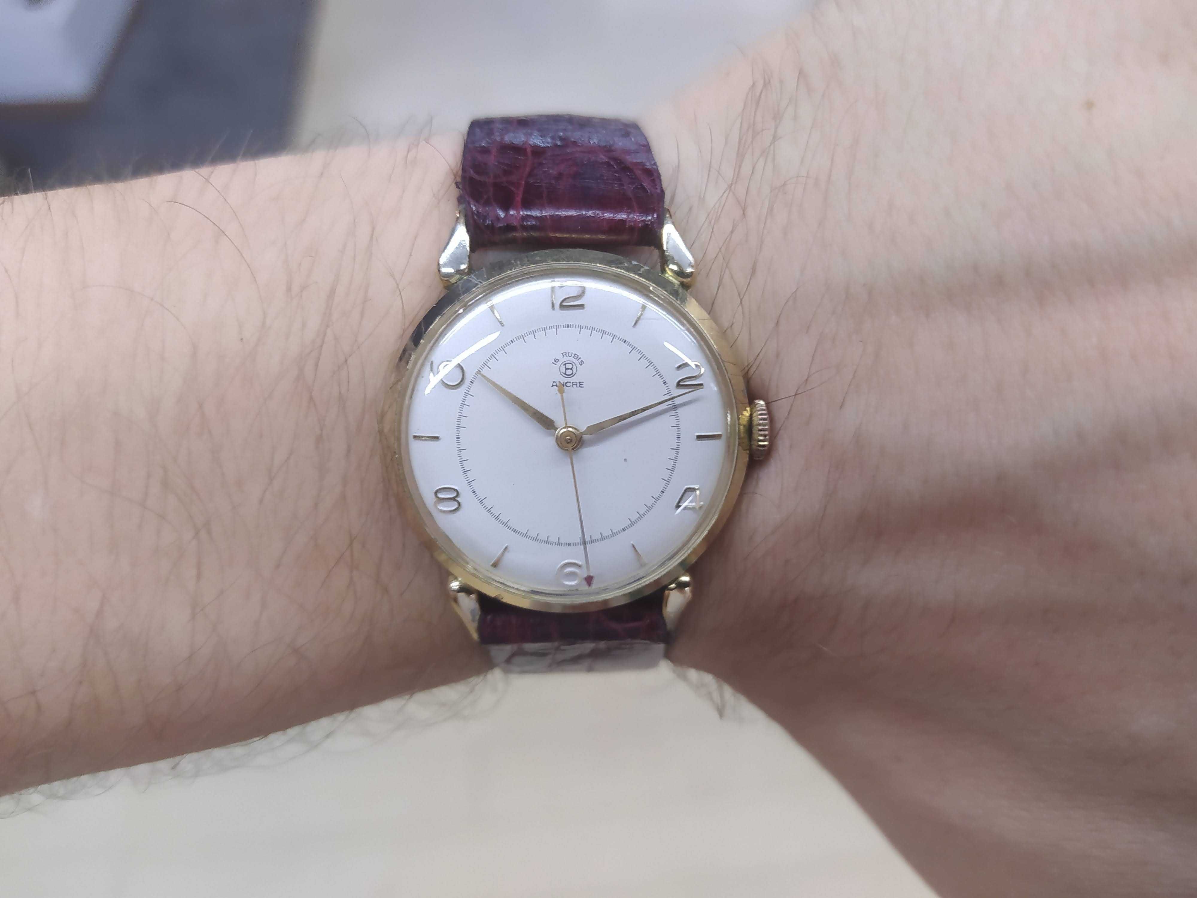 Piękny Zegarek Mechaniczny Ancre 16 Rubin Krab Złocony Vintage