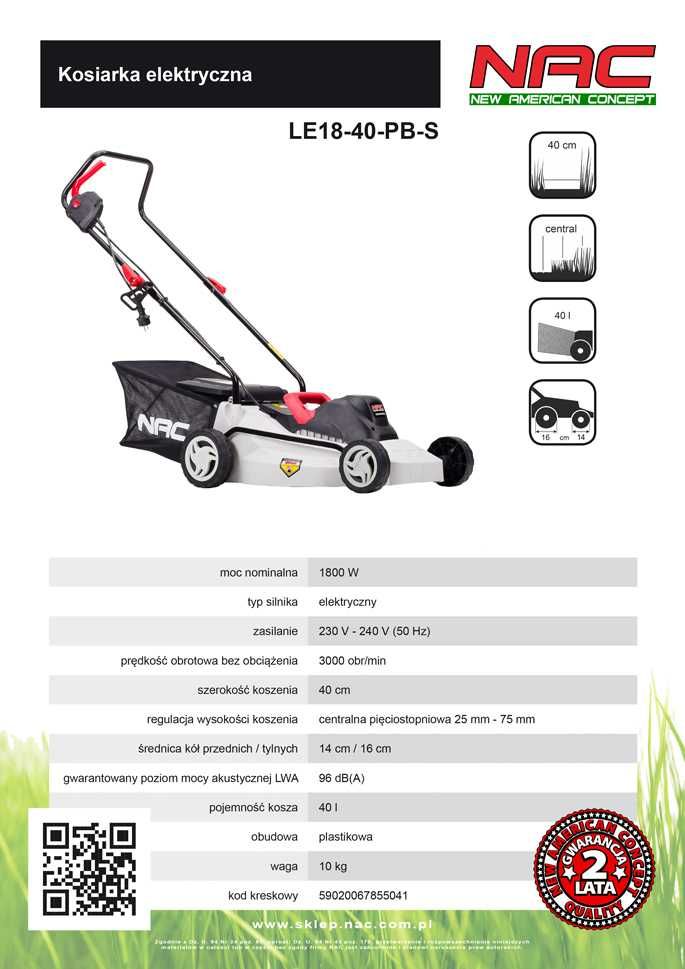 Kosiarka elektryczna z napędem NAC LE18-51-SIR-JR 1800W