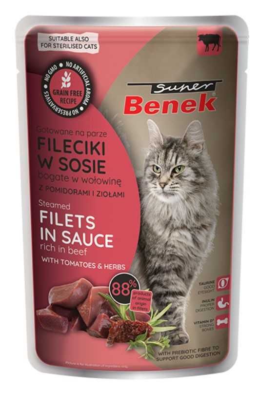 Super Benek Mokra Karma Fileciki w sosie Wołowina dla kota 28x85g