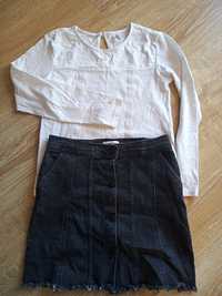 Spódniczka idealny jeansowa 140 jak nowa koszula biała