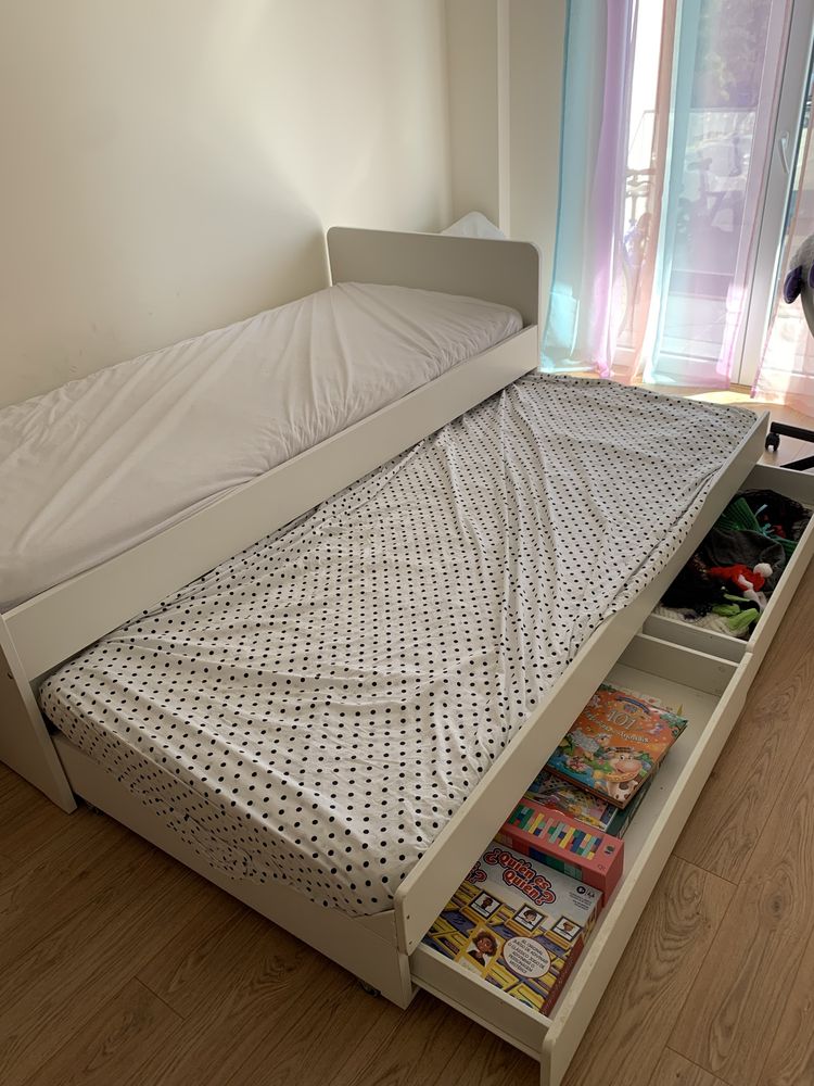 Cama Individual IKEA SLAKT com Cama Extra e Gavetões