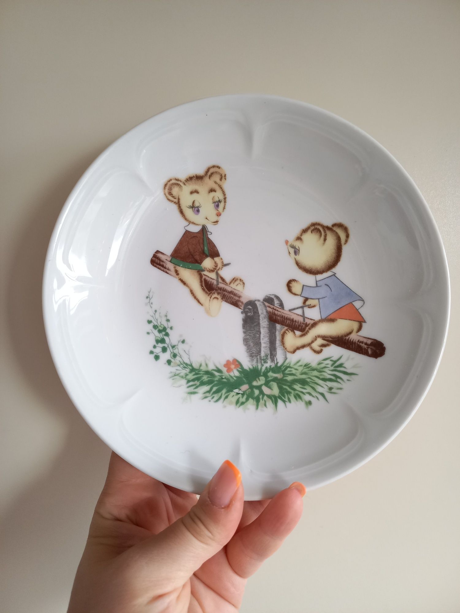 Kahla talerzyk talerz dzieciecy misie niedźwiadki na huśtawce stary
