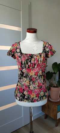 Bluzka top z krótkim rękawem w kwiaty  Ann Taylor Loft S/M