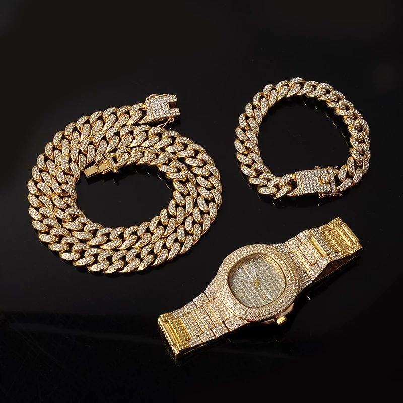 Conjunto Hip Hop Relógio + Colar + Pulseira