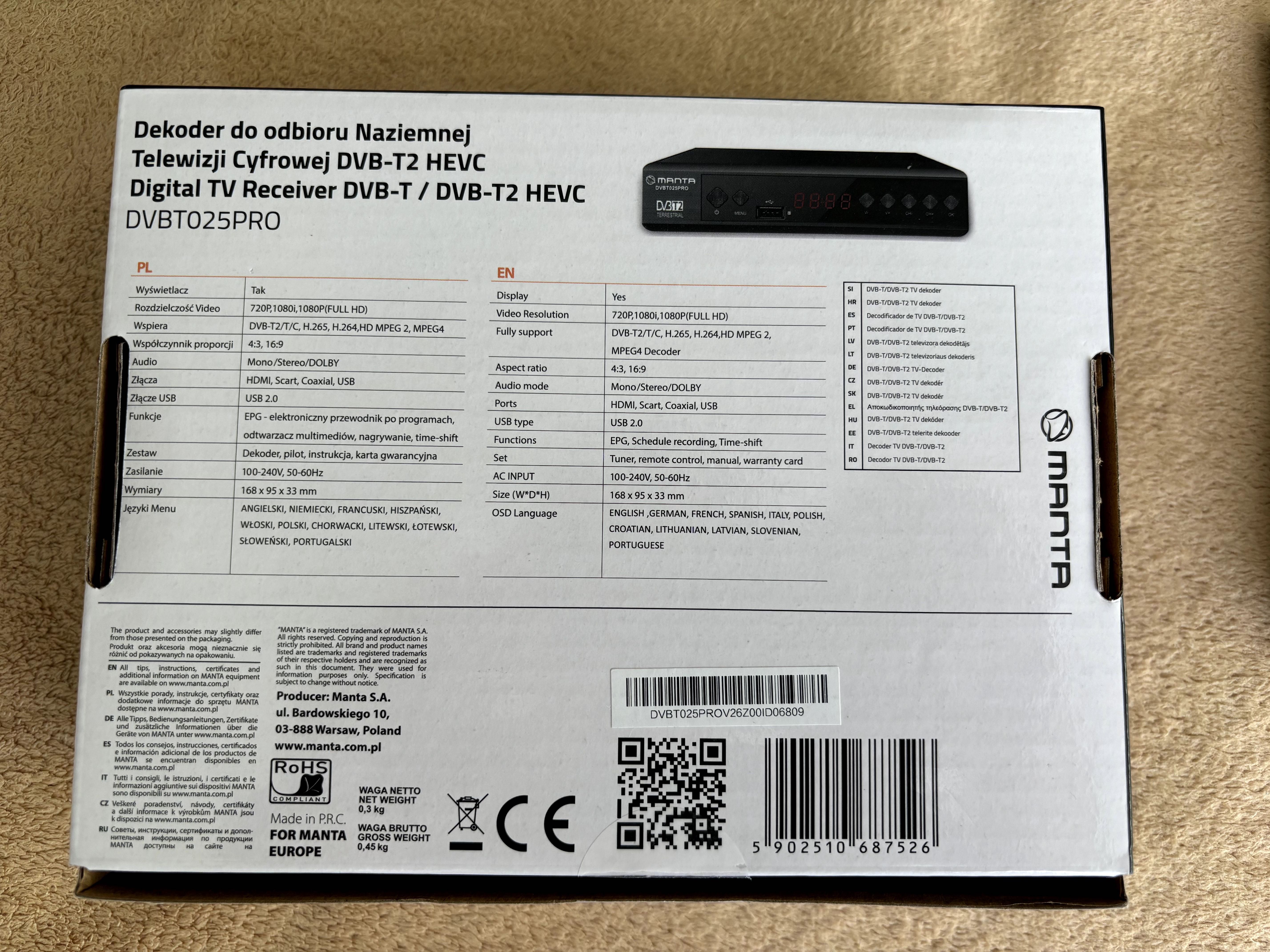 Dekoder Manta DVB-T2 HEVC