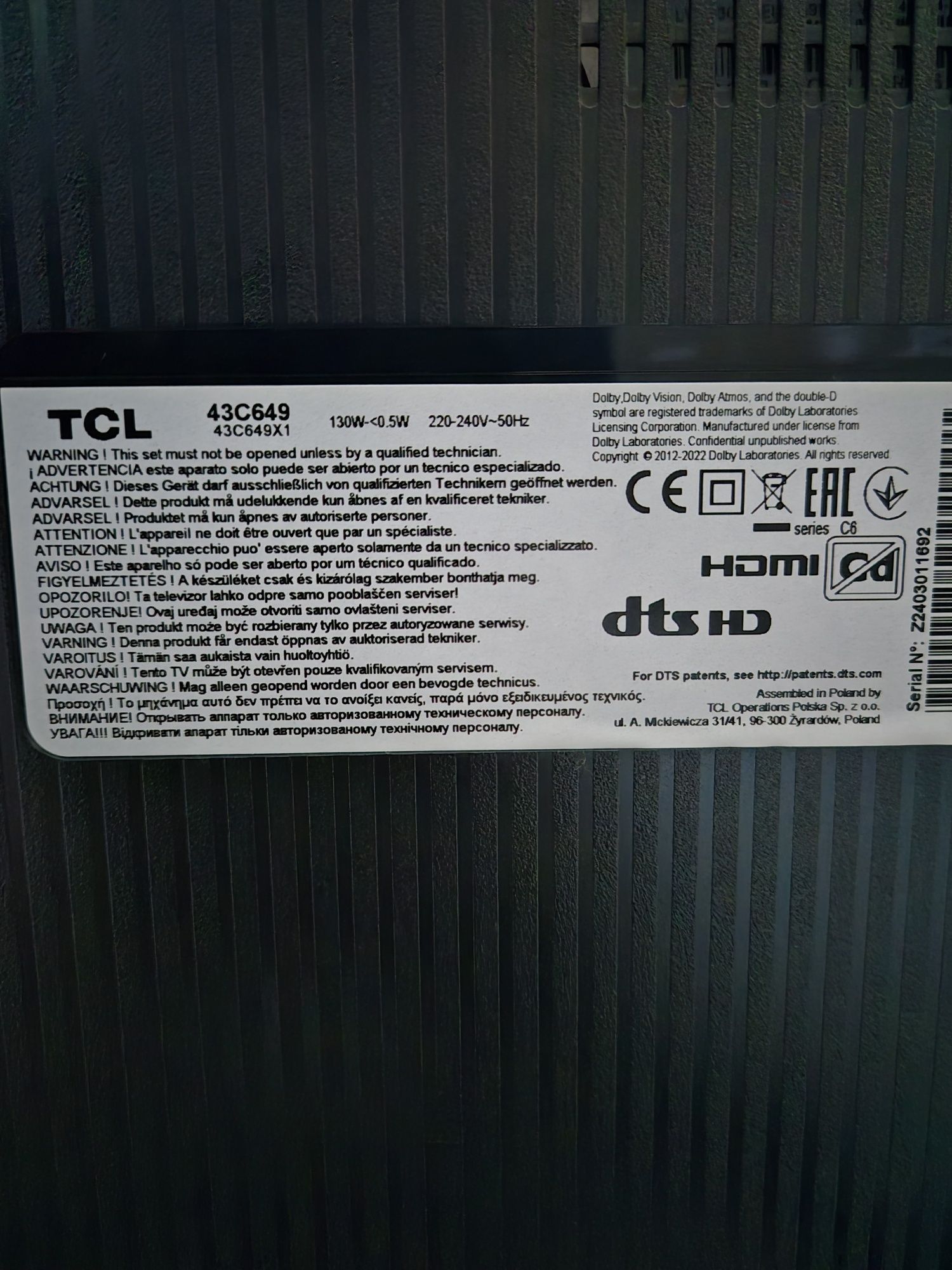 Tcl 43C649 qled 43 gwarancja