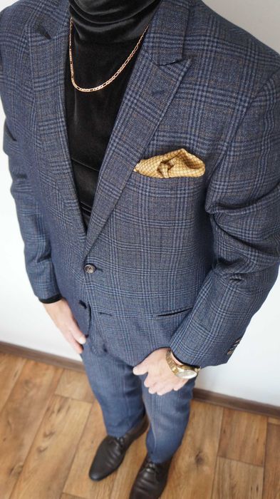 Garnitur Medicine Roz. M Kol. Granatowy Krata Slim Fit