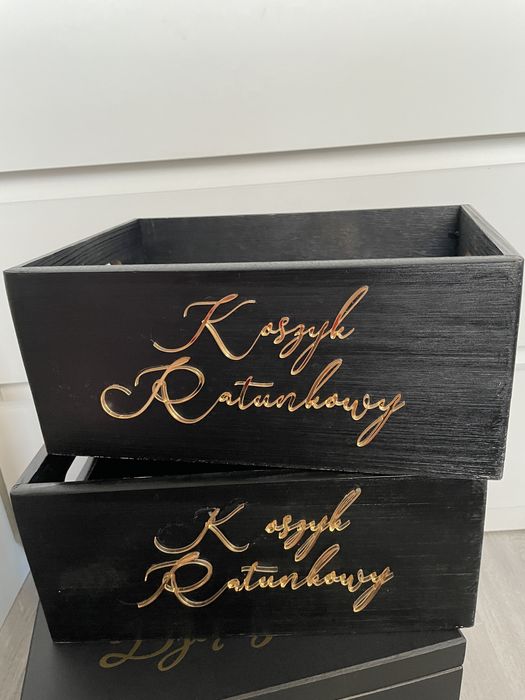 Czarny Zestaw ślubny - skrzynka na koperty + koszyk koszyczki raunkowe