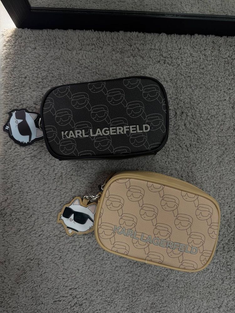 Сумка Karl Lagerfeld/ месенджер карл лагерфельд чорний/ бежевий