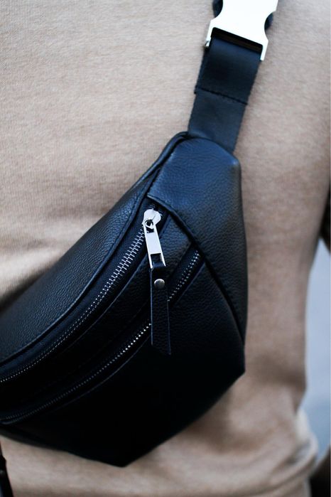 Шкіряна чоловіча сумка бананка, мужская кожаная бананка сумка барсетка