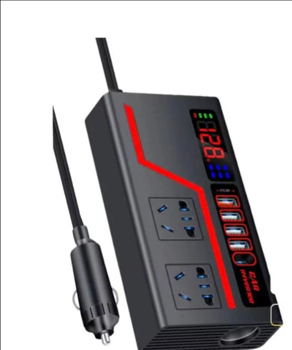 Автомобильный инвертор DC 12-220 V 2 розетки 4 USB