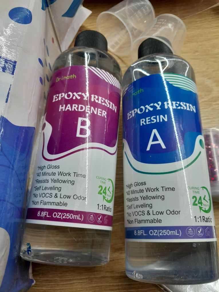 Zestaw żywicy epoksydowej 500ml pigmenty brokaty akcesoria
