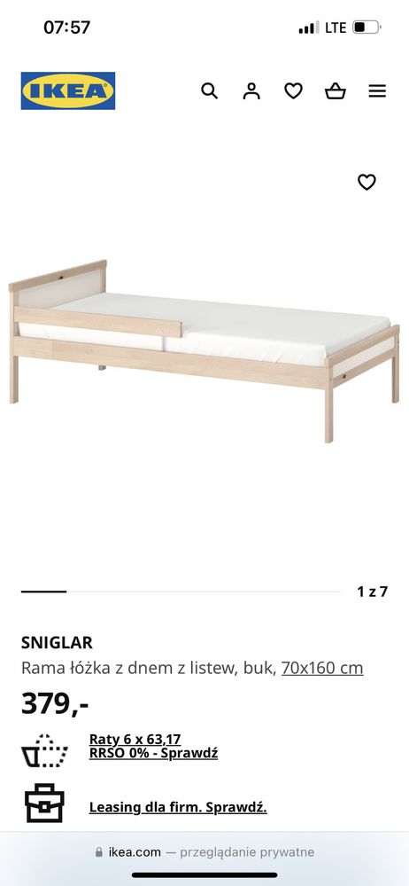 Rama łóżka z dnem z listew, buk, 70x160 cm+ materac