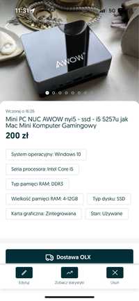 Mini PC NUC AWOW nyis - ssd - 15 5257u jak Mac Mini Komputer Gamingowy