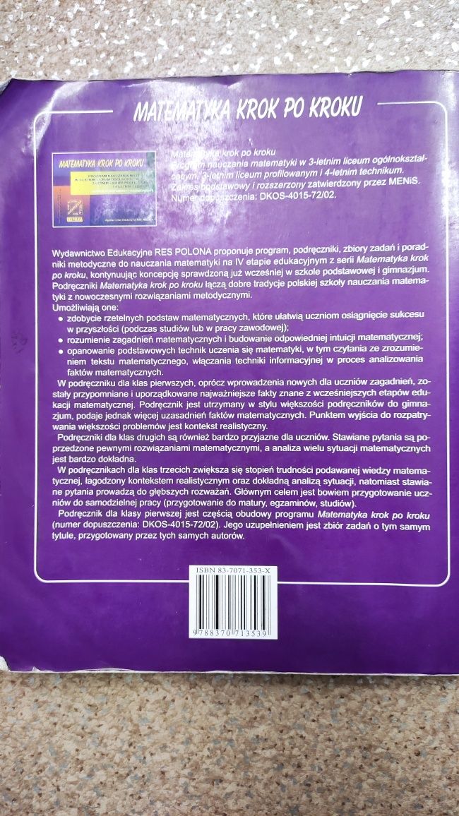 Matematyka krok po kroku 1 Podręcznik dla klasy 1 LO liceum technikum