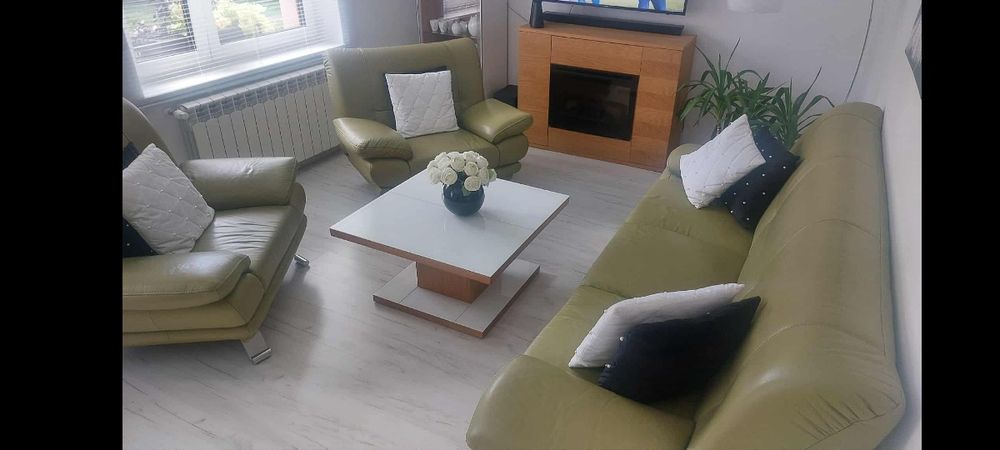 Zestaw wypoczynkowy ze skóry naturalnej Akimo meble Sofa +2 fotele