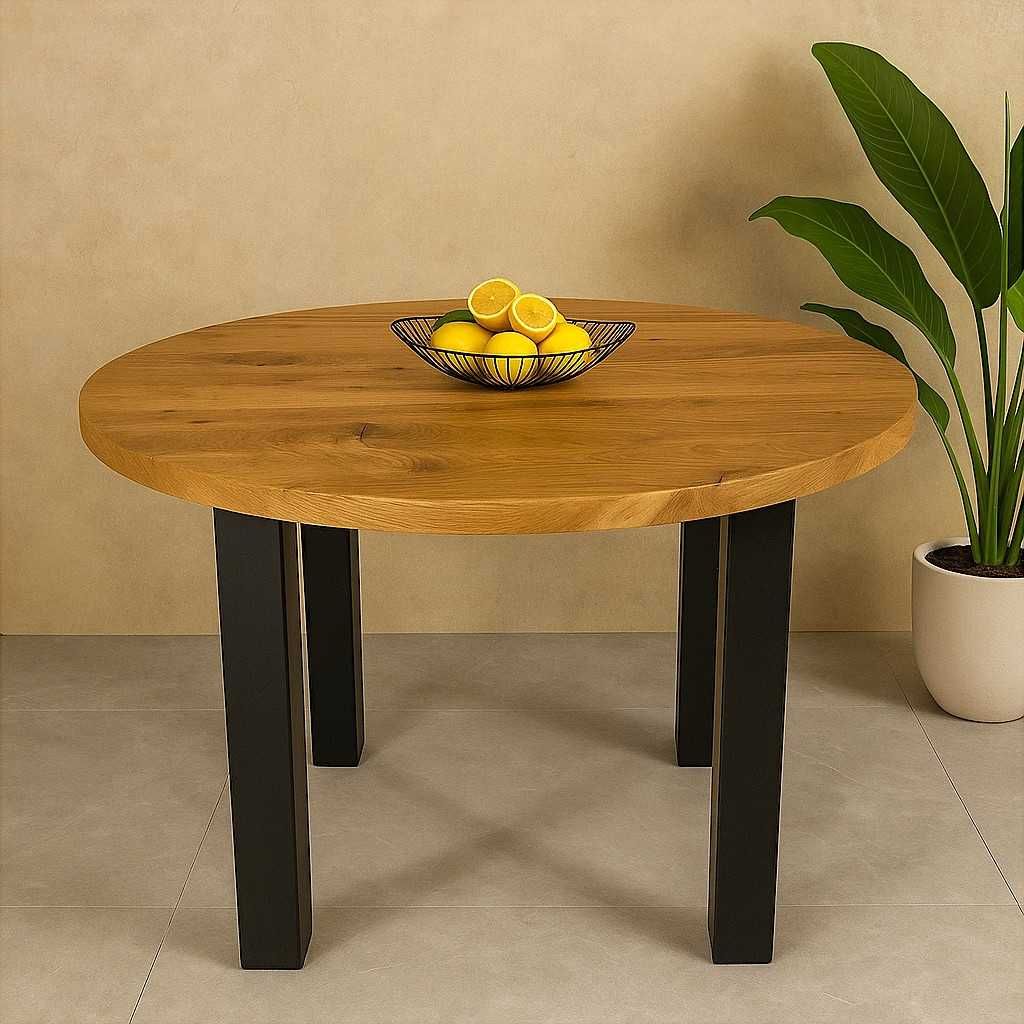 Stół Dębowy Okrągły LOFT, 100% Lite Drewno, Różne Wymiary, Rozkładany.