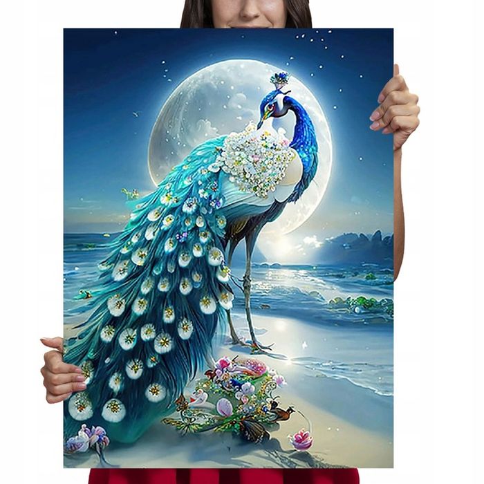 Haft Diamentowy Duży 40x50 Diamond Painting Mozaika Diamentowa Paw Kwi