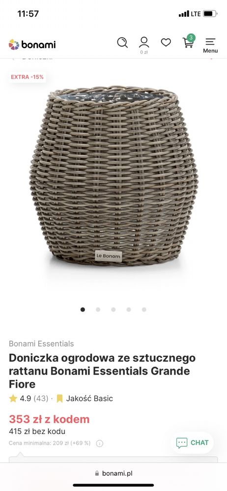 Doniczka ogrodowa ze sztucznego rattanu Bonami Essentials Grande Fiore