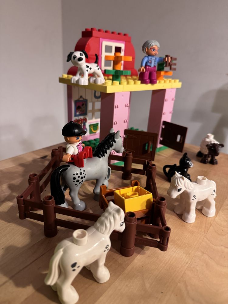 Stadnina konna, konie, kot, owca, klocki lego duplo