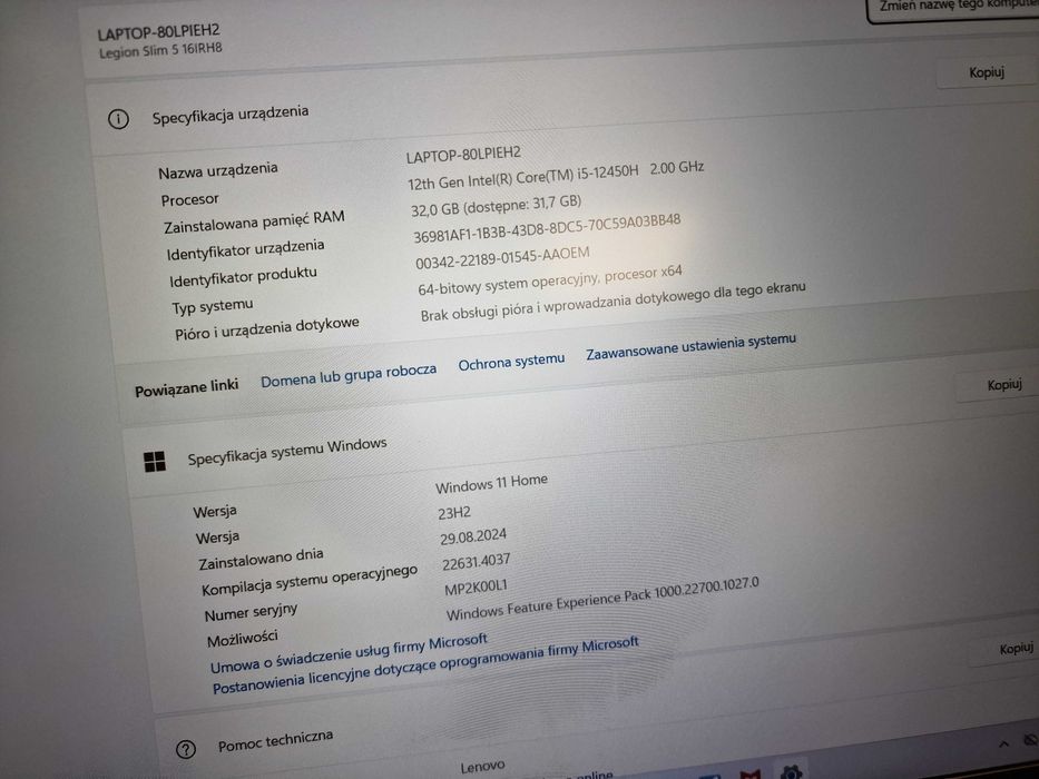 Lenovo Legion SLIM 5 16IRH8/ i5-12450H/ 32GB DDR5/ 512GB/ RTX 4050 6GB