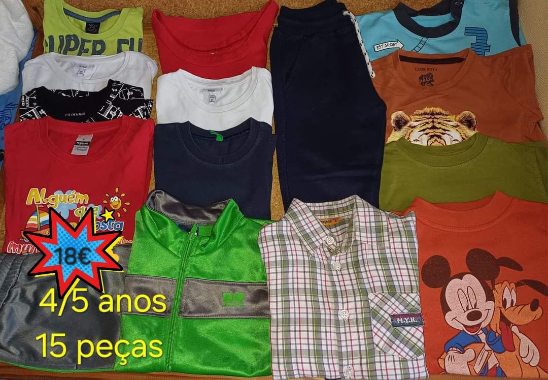 Conjunto/lote de roupa de criança 4/5 anos, 15 peças.