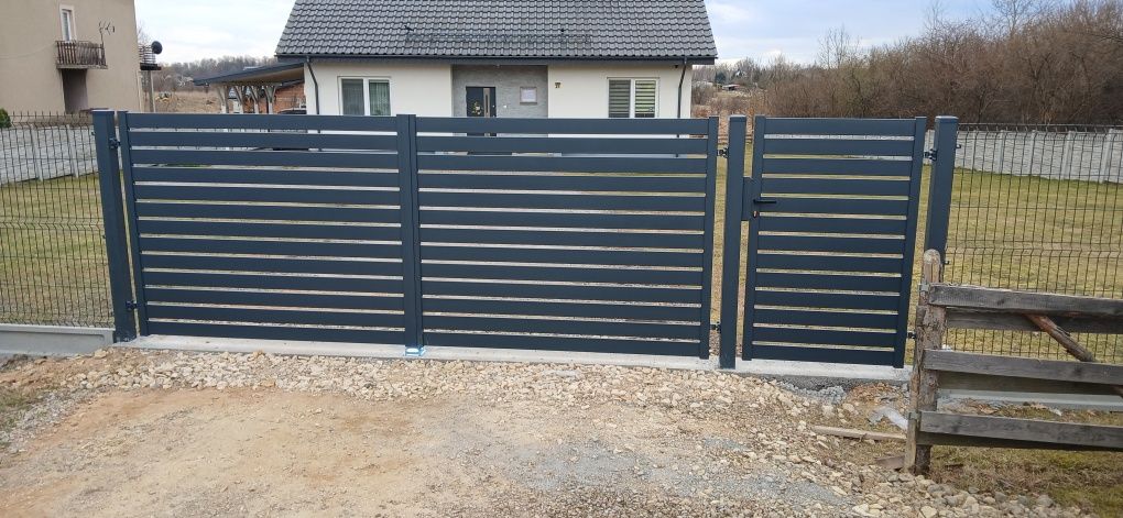 brama wjazdowa dwuskrzydłowa, przesuwna