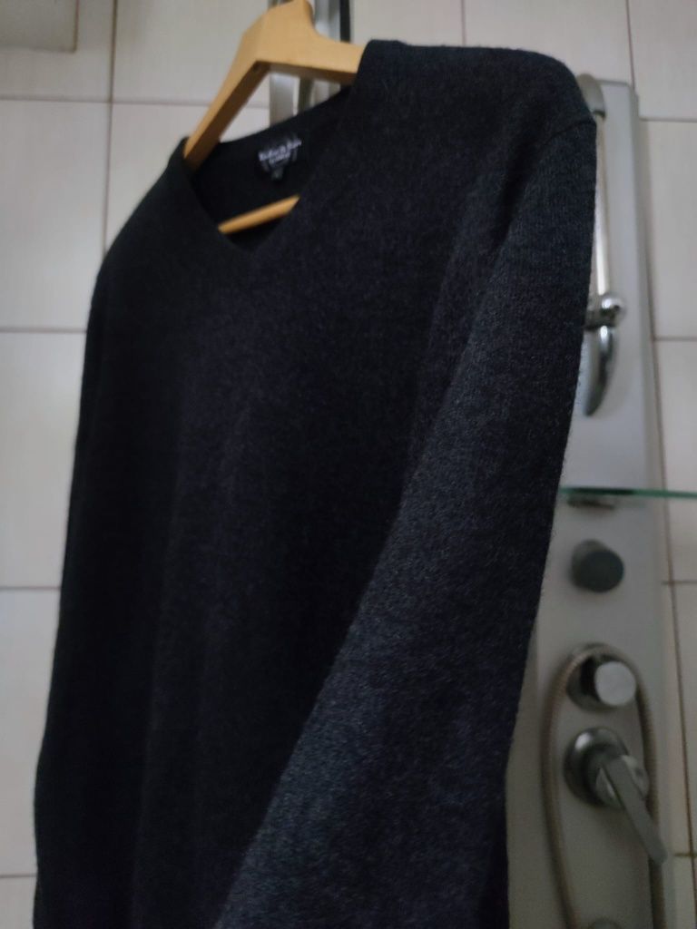 Sweter klasyczny L męski szary siwy Tailor and sons cashmere kaszmir c