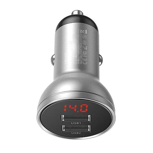 Baseus ładowarka samochodowa 2x Usb 4,8a 24w z Lcd srebrny (ccbx-0s)