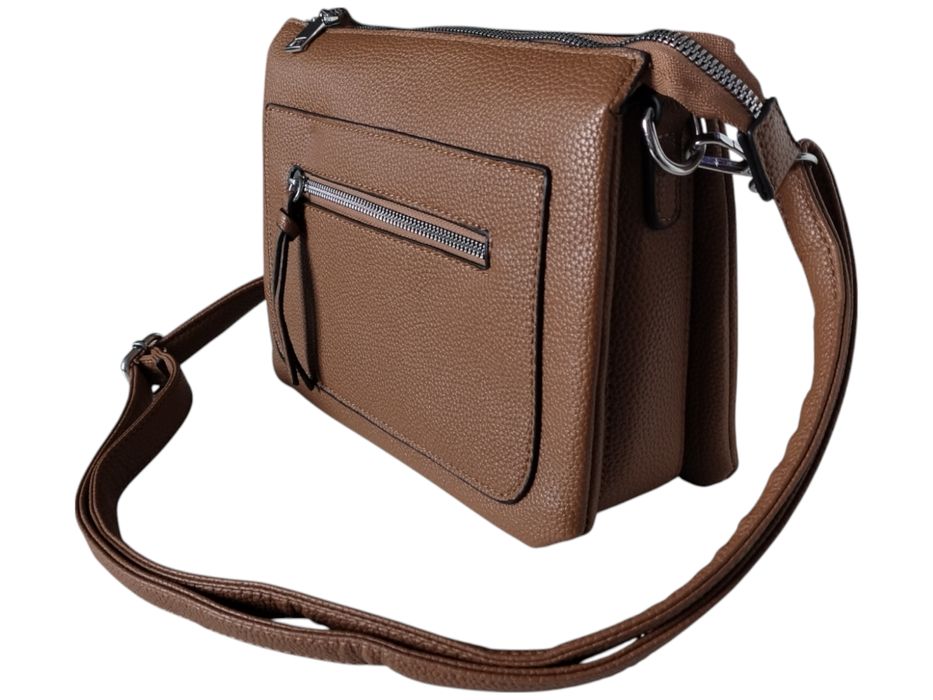 Torebka Damska Miejska Mała Listonoszka na Ramię w Kolorze Brązowym