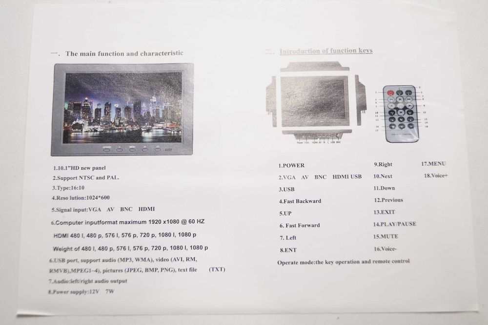 457 PODOFO Ekran Monitor 10,1'' 1080P HD hdmi av vga lcd 12V bnc tv