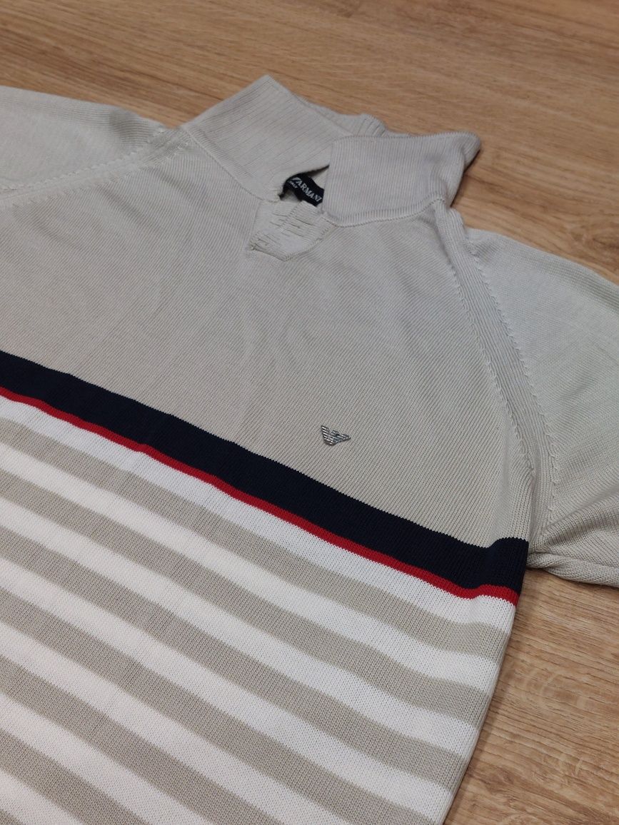 Polo w paski Emporio Armani beżowe