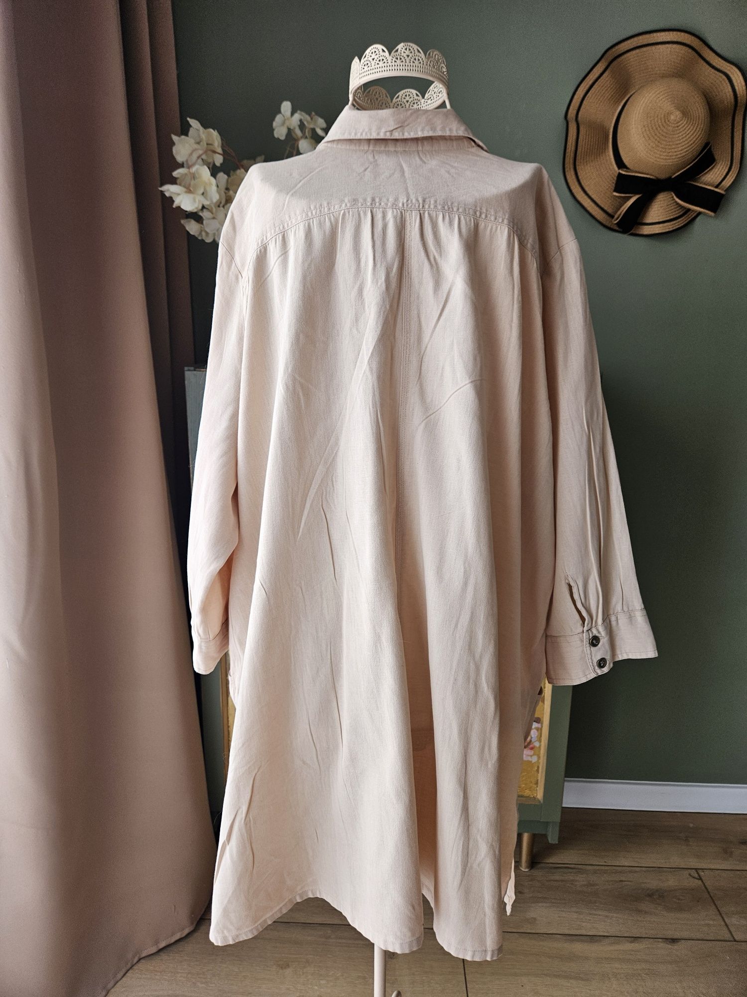 Kremowa Lniana damska Tunika/ Sukienka Plus Size XXL linen lato przewi