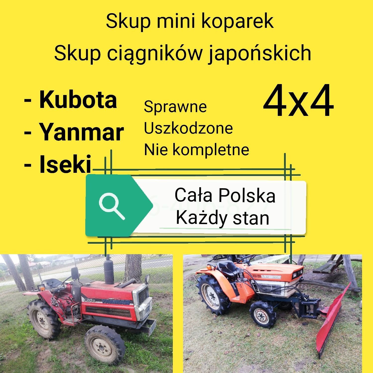 Skup mini ciągników traktorków japońskich ogrodniczych mini koparek